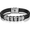 kaululu Bracciale Pelle Uomo Personalizzato in Argento con Famiglia Coppia Nomi Incisione Braccialetti Uomo con Nomi per Padre Fidanzato Migliore Amico Personalizzati Bracciali (Argento-6)