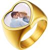U7 Anello da Uomo Foto personalizzato Anello Uomo Cuore in Acciaio inossidabile Placcato Oro con Foto Regalo Personalizzato per il Marito Papà per il Compleanno di Natale