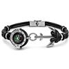 amorili Bracciale Uomo con Bussola Ancora in Acciaio Inox e Pelle Nera - Simbolo Nautico Marino - Idea Regalo Mare Estate - Braccialetto Elegante (nero2)