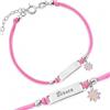 Sakrami Bracciale Argento 925 Bimba Cordoncino Rosa Fiore Piastrina Incidibile Kids Collection + Confezione Regalo Personalizzata - Braccialetto per Nascita Comunione Battesimo Compleanno