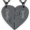 Suplight Collana Donna Personalizzata a Cuore Divisio con Nome in 2 pezzi collana nera donna Acciaio Inossidabile Collana Puzzle collana coppia personalizzata Regalo Natale San Valentino