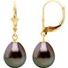 PEARLS & COLORS - Orecchini Pendenti in Oro con Autentiche Perle di Tahiti a forma di Pera 9-10 mm - Qualità A+ - Gioiello per donna