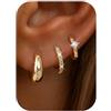 MILACOLATO 3 paia di piccoli orecchini a cerchio placcati in oro 14 carati da donna, alla moda, ipoallergenici, in argento, orecchini a cerchio, set di orecchini a cerchio per piercing multipli