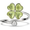 PERIMADE Anello calmante per l'ansia a quattro foglie di trifoglio, da donna, placcato oro, con zirconia cubica a forma di cuore, anello rotante ipoallergenico in argento Sterling 925, anello aperto