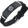 KBNSUIAN Braccialetto in silicone nero con simbolo magico esagramma - Stella ebraica di David con croce amuleto messianico, regalo religioso per israeliano, regolabile, Acciaio inossidabile Silicone