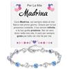 Bramart Bracciale Donna Madrina con Pietre di Zirconia Blu Regalo per lei Finitura in Oro Bianco Argento 925 Idee Regali Compleanno Natale Madrine - Cofanetto con DEDICA incluso. (Madrina - 2)