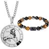 Caimeytie Set da uomo con segno zodiacale, collana e bracciale a costellazione in acciaio inox, braccialetto elastico di perle, regalo di compleanno, Acciaio inossidabile