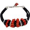Sicilia Bedda - Bracciale in Corallo Grezzo del Mediterraneo con Cristalli Neri - Argento - Prodotto Realizzato a Mano