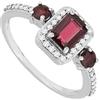 Vagmine Jewel Anello Da Donna In Argento Sterling 925 Con Taglio Ottagonale, Granato, Forma Rotonda, Rubino, Pietra Preziosa, 3 Pietre, Gioielli In Argento Size Us-7.5