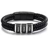 ALBERTBAND Bracciale in Pelle da Uomo Personalizzato Nome Bracciale in Acciaio Inossidabile Nero Argento Regalo per Papà Festa del papà Marito San Valentino Nonno Natale (3 NAME)