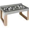 LoviStore Alzaciotola Rialzato per Cani e Gatti con 2 Dispenser in Acciaio Inox, Porta Ciotole Abbeveratoio Mangiatoia Regolabile e Pieghevole (cm. 57 x 35 x h. 30)