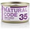 Generico Natural Code Umido Gatto Adult gusto TONNO e PAPAYA, Numero 35, alimento completo in SFILACCETTI per gatti adulti di tutte le taglie, altamente digeribile | 12 scatolette da 85 grammi l'una.