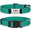 MENKËLL - Collare personalizzato per cani, gatti regolabile e riflettente, in nylon resistente, con incisione laser targhetta in metallo, nome, indirizzo, varie misure (VERDE ACQUA, S: 33-43cm)