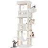 Hzuaneri Albero per Gatti, 170 cm Bianco, 8 Tiragraffi, 2 Grotte | Tiragraffi per Gatti Adulti, Giochi per Gatti, Lavabile, Trespolo per Gattis con Cestini, Amaca, Pompon, MS17018WT