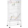 PawHut Gabbia per Uccelli in Acciaio e PP con Posatoi, Giocattoli, Contenitori per Cibo e Vassoio Removibile, 83x53x180 cm, Bianco
