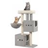 Hzuaneri Tiragraffi per Gatti, 98 cm Albero Tiragraffi per Gatti con 2 Grotte per Gatto, 3 pali in sisal, Trespolo di Peluche, Cestino, Grigio Chiaro MS10018LG