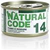 Generico Natural Code Cibo Umido Sfilaccetti per Gatti, alimento completo per gatti adulti di tutte le taglie e razze, N 14 Tonno e Verdure, 12 scatolette da 85 grammi l'una, 12x85 gr.