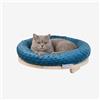 PERCORSIPERGATTI.IT Cuccia per Gatti Tonda da Parete in Legno d'Abete PEFC Artigianale, con Cuscino Blu Lavabile, Mensola per Gatti Super Robusta per Dormire, Gioco e Relax, Fino a 20 kg - Percorsopergatti
