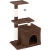 Baroni Home Tiragraffi ad Albero per Gatti, Tiragraffi per Gatti Cuccioli, Albero Tiragraffi a 2 Piani con Palla e Cuccia 40x30x70 cm, Marrone