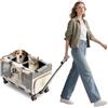 PETCUTE Trasportino Doppio Scomparto per Gatto/Cane con Ruote Staccabili,Pieghevole Trasportino per 2 Gatti/Piccoli Cani/Conigli, Traspirante Trasportino per Animali con Guinzaglio di Sicurezza,Beige