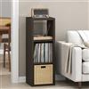Furinno CUBICLE Mobile per Giradischi con Raccoglitore per Vinili, 3-Cube 1.2 Extra Spesso Raccoglitore per Dischi in Vinile, Scaffale Multimediale per CD DVD Dischi, Rovere Scuro Nero