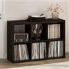 Furinno CUBICLE Mobile per Giradischi con Raccoglitore per Vinili, 6-Cube 1.2 Extra Spesso Raccoglitore per Dischi in Vinile, Scaffale Multimediale per CD DVD Dischi, Rovere Scuro Nero