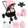 BabyVoyage passeggino 2 in 1, passeggino reversibile, Ruota rotante a 360°, Passeggino con chiusura veloce, passeggino fronte mamma-vie 0-48 mesi Fino a 26 kg-rosa