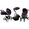 BabyLux® Bambini Passeggino Completo Set 4 in 1 - Largo - incl. Navicella, Canna, Seggiolino Auto, ISOFIX Base - Carrozzina Neonati Sistema Combinato - con Borsa fasciatoio ecc.