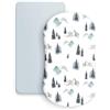 Odot Set di 2 Lenzuolo con Angoli Neonato, Lenzuola per Carrozzina Lenzuola da Culla Copri Fasciatoio Bambino Coprimaterasso in Cotone Morbido con Fascia Elastica (Foresta Blu,82x41cm)