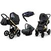 BabyLux® Bambini Passeggino Completo Set 4 in 1 - Sky Lark - incl. Navicella, Canna, Seggiolino Auto, ISOFIX Base - Carrozzina Neonati Sistema Combinato - con Borsa fasciatoio ecc.
