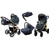 BabyLux® Bambini Passeggino Completo Set 4 in 1 - Largo - incl. Navicella, Canna, Seggiolino Auto, ISOFIX Base - Carrozzina Neonati Sistema Combinato - con Borsa fasciatoio ecc.