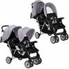 vidaXL Passeggino Gemellare a Tandem in Acciaio Grigio e Nero Carrozzina Bimbi