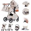 Gcarebb Passeggino 3 in 1, Passeggini Combinati Con Seggiolino Auto, Passeggino Con Maniglia Regolabile in Altezza, Design Panoramico, Telaio in Alluminio, Adatto Per Neonati