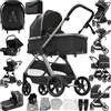 Nine point nine Trio Passeggino Neonati, Passeggino 3 in 1 con Doppia Modalità Spinta Reversibile, Carrozzina per Neonati, Passeggini Trio con Telaio in Alluminio (V10 Deep Grey)
