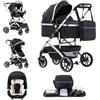 Kakbgee 3 in 1 Passeggino per Bambini, Carrozza Pieghevole a Un Clic, Baby Buggy, Carrozza e Sedile Auto con Zanzariera, High Vision Passeggino per Neonati(22KG, 0-4 Anni)