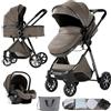 Magic ZC Passeggino Trio, Passeggino 3 in 1 con Doppia Modalità Push Reversibile, Trio Neonati con Grande Navicella, Carrozzina per Neonati in Alluminio Pieghevole (V9 Chocolate)