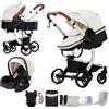 Nine point nine Pelle PU Trio Passeggino Neonati, Passeggino 3 in 1 con Doppia Modalità Spinta Reversibile, Carrozzina per Neonati con Grande Nacelle, Passeggini Trio Telaio in Alluminio (L518 White)