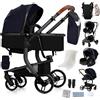 Aveainelle Passeggino 3 in 1 con culla, per bambini 1-4 anni. Telaio in magnesio rinforzato, imbracatura 5 punti, culla con blocco sicuro, carrozzina reversibile (Blu con supporto nero)