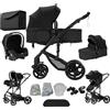 Magic ZC Passeggino Trio, Passeggino 3 in 1 con Doppia Modalità Push Reversibile, Trio Passeggini Neonati in Alluminio Pieghevole, Carrozzina per Neonati con Grande Navicella (588 Black)