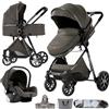 Nine point nine Trio Passeggino Neonati, Passeggino 3 in 1 Doppia Modalità Spinta Reversibile, Carrozzina per Neonati con Grande Nacelle, Trio con Telaio in Alluminio (V9 Deep Grey Original)