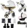 JUNAMA Originale Junama Diamond Heart - sistemi modulari passeggino combinato 2in1 3in1 4in1 Exclusive Prams (01 - bianco e oro, 4in1 con base ISOFIX)