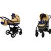 BabyLux Passeggino Largo 2in1 Deep e Passeggino con Accessori Regolabile e Pieghevole Struttura in Alluminio Leggero 2 Opzioni di Montaggio Ruote Impenetrabili Coffe Sailor Blue Black Frame