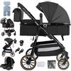 Oubeauou Baby Travel System 3 in 1 con culla anti-vibrazione, passeggino convertibile e navicella, alta visibilità, assorbimento degli urti, telaio in alluminio, dalla nascita fino a 36 mesi, colore
