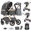 Shineey Passeggino trio,combinazione carrellino per bebè 3 in 1 passeggino cittadino con buggy pieghevole di con carriola per alta vista portatile neonato (U9-X//DARK GREY, U9-X)