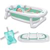 Froadp 82x50x20cm Vasca da Bagno Pieghevole per Bambini, Vaschette Bagnetto Neonato Antiscivolo con Suporto, Bacino Doccia di Sicurezza Portatile per Neonati e Bambino 0-8 anni (Verde con Cuscino)
