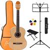 ffalstaff Chitarra Classica Elettrificata ffalstaff con Tastiera e Ponte in Palissandro, Equalizzatore a 5 Bande, Poggiapiedi, Leggio Richiudibile, Borsa Colorata con Tasca Porta Accessori e 5 Plettri