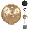 FYLZW Tamburo in Acciaio per Handpan a 432 Hz 9 Note Gold Performer da 22 Pollici in Re Minore con Supporto per Handpan, Custodia per Handpan, Mazze Resistenti E Panno Antipolvere