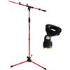 keepdrum MS106 - Supporto per microfono con asta e base in metallo, 4 colori + clip (rosso)