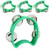 Piutouyar Confezione da 4 tamburelli in plastica, semicerchio verde con 4 campanelle, mini strumento a percussione portatile per scuola, feste, band