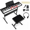 COSTWAY Tastiera Pianoforte a 61 Tasti, Set Pianoforte Elettrica con Supporto e Sgabello Regolabili, 128 Ritmi & 128 Toni e 80 Demo, Strumento Musicale per Bambini, Adolescenti e Adulti